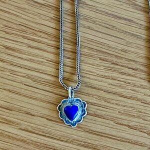 Vintage Don Lucas Lapis Heart Pendant Necklace - Sterling Silver
